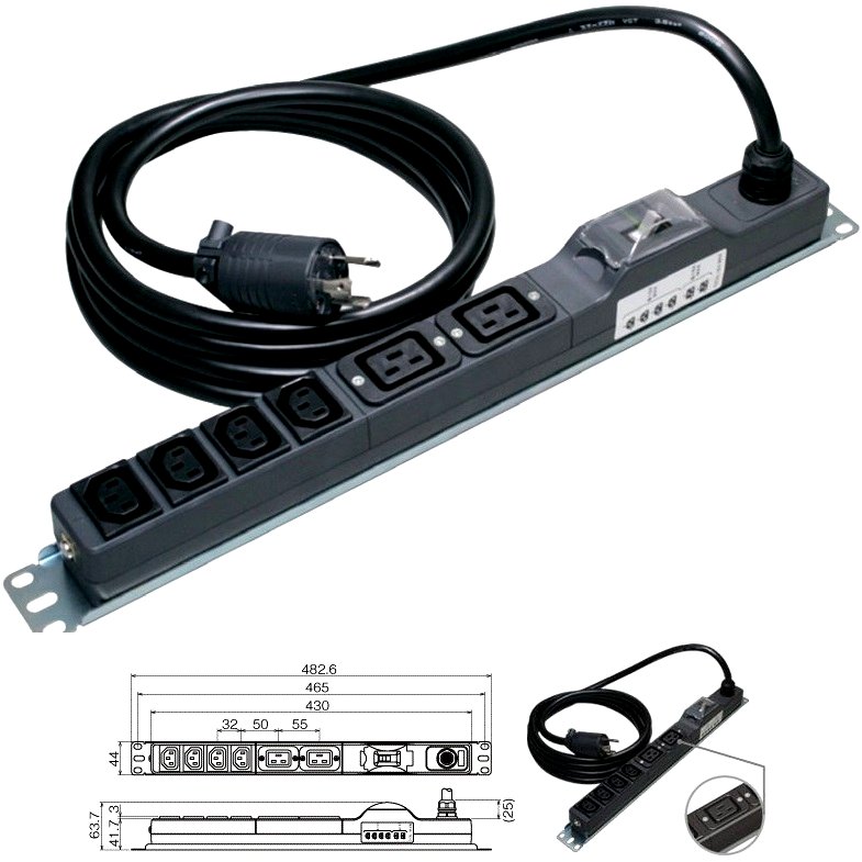 ラック用電源タップ コンセントバー 1U IECタイプ 200V サージ保護回路付き 10ポート 20A